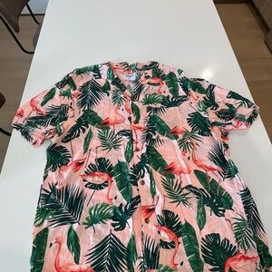 Old Navy Pink and Green Flamingo Print Men's Shirt
